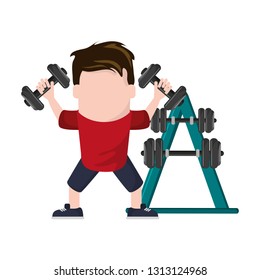 Funny man avatar with dumbbells