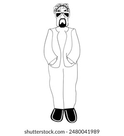 Funny Man with Beard Character Drawing