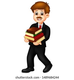 Funny Man With Books Cartoon For Your Design