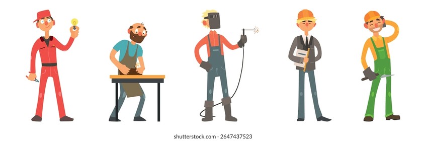 Personagem Engraçado Envolvido em Conjunto de Vetor de Ocupação Diferente