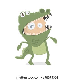 funny man in a crocodile costume