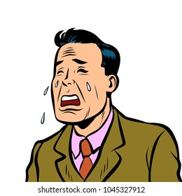 Funny Man Crying. Comic Cartoon Pop Art Illustration Retro Vintage Kitsch Vector