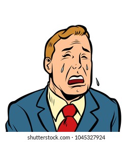 Funny Man Crying. Comic Cartoon Pop Art Illustration Retro Vintage Kitsch Vector