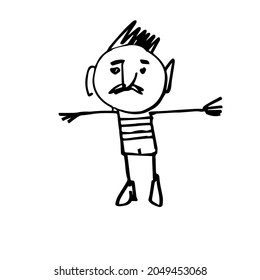 a funny man does gymnastics. A hand-drawn funny character. Sketch. Vector doodle illustration