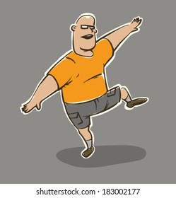Funny man does sport exercises, vector