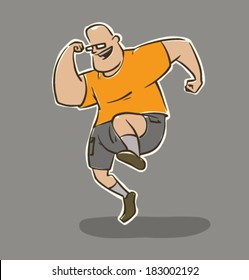 Funny man does sport exercises, vector