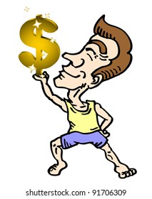Funny man with dollar symbol