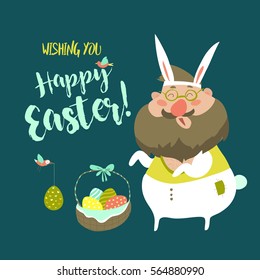 Funny Man in Easter Bunny Costume