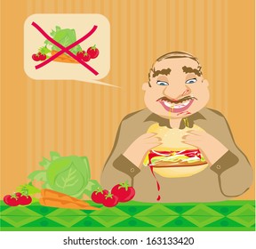 Funny man eating hamburger