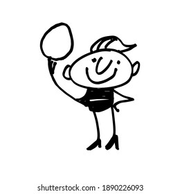 funny man with an egg. A hand-drawn character. Doodle illustration