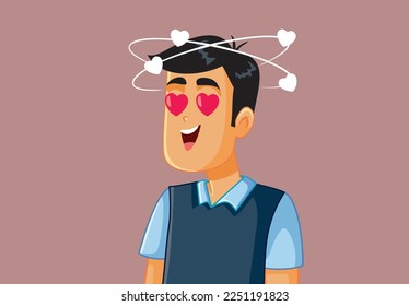 
Funny Man Falling in Love Vector Cartoon Illustration. Happy enamored guy finding love at first sight
