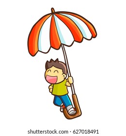 Funny man flying with umbrella - vector.