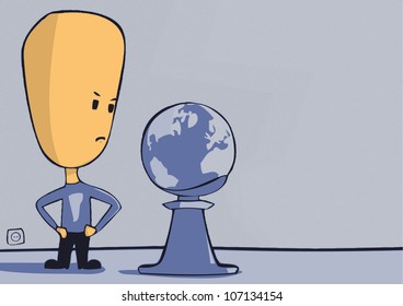 Funny man with globe