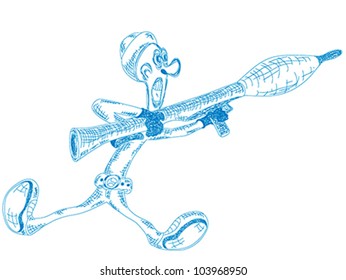 Funny man with a grenade launcher