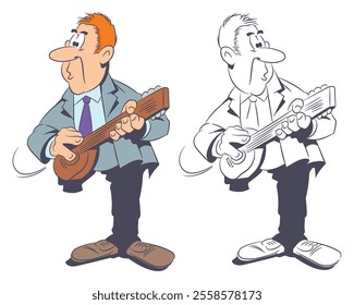 Funny man with guitar. Illustration concept template for website, web landing page, banner, presentation, social, poster, promotion or print media.