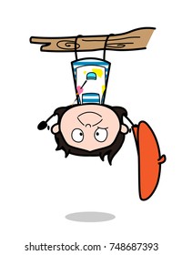 Funny Man Hanging Upside Down - Cartoon Artist Vector Illustration