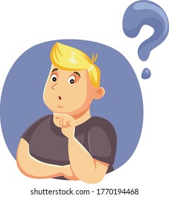 Funny Man Having Questions Vector Cartoon. Overweight male asking about weight loss, health and obesity complications
