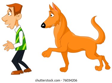 Funny man with his dog. Vector.
