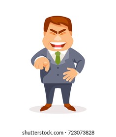 Funny man laughs and points with his finger. Vector humorous illustration