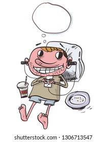 Funny man listening to music. Vector illustration
