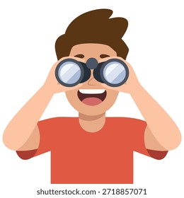 Homem engraçado olhando através de ilustração de desenho animado binóculos