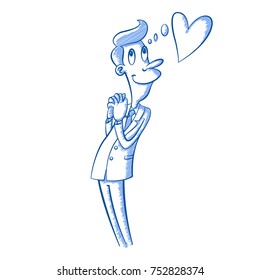  funny man in love, vector cartoon illustration
