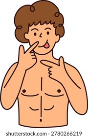 funny man making faces while pointing at his mouth