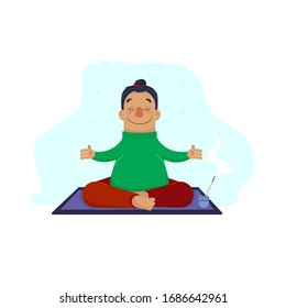 Un hombre gracioso medita la ilustración vectorial.