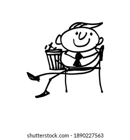 funny man with popcorn. A hand-drawn character. Doodle illustration
