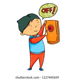 Funny man push off button - vector.