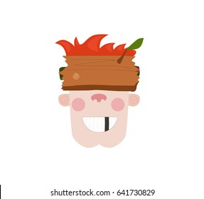 A funny man in self-made wooden glasses of virtual reality. Artificial glasses of virtual reality. Rustic guy and high technology