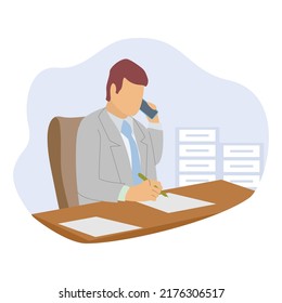 Funny man signing contract and arranges business meeting - vector simple illustration.