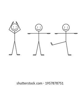 Funny man sketch doing exercise isolated on white background, healthy lifestyle