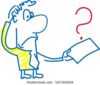Funny man in sketch style solves the problem