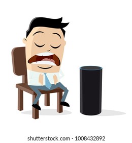 funny man talking to a digital assistant