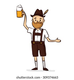 Funny man in traditional Bavarian costume. Hand drawn cartoon vector illustration