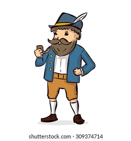 Funny man in traditional Bavarian costume. Hand drawn cartoon vector illustration