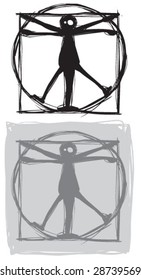funny man in vector like a Leonardo da Vinci's drawing