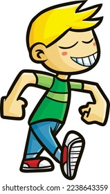 Funny man walking with arrogant pose. With yellow hair and seems so cocky,