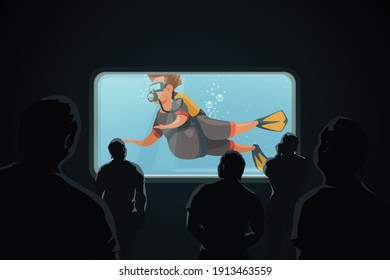 funny man wearing wetsuit and scuba diving