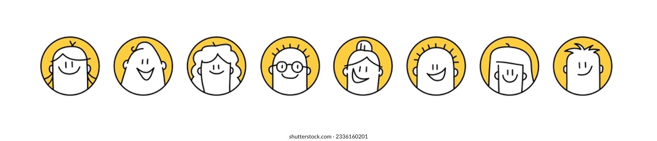 Funny man, woman human emotions. Avatar. Stick figure. Doodle style. Vector illustration.