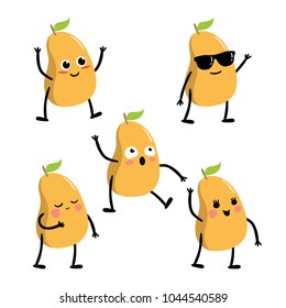 Funny mango character cartoon. expressions face vector