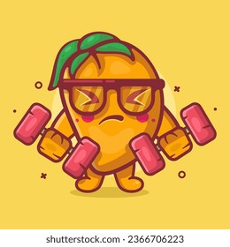 funny mango fruit character mascot doing bodybuilding using dumbbell isolated cartoon in flat style design