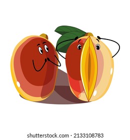 Funny mangoes cartoon vector illustration in digital flat technique isolated on white background 