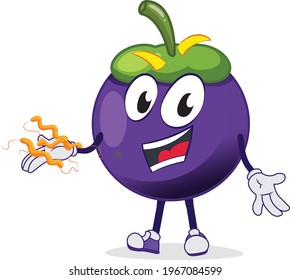 Funny mangosteen character with few other germs in hand