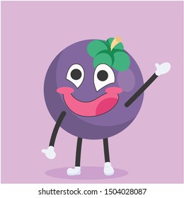 funny mangosteen characters waving vector illustration,mangosteen cartoon