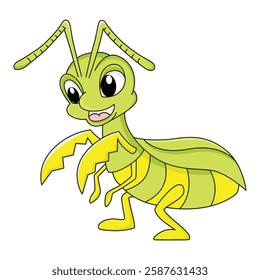 Funny mantis cartoon characters vector illustration. For kids coloring book.