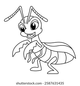 Funny mantis cartoon characters vector illustration. For kids coloring book.