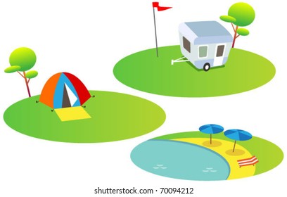 funny map elements: trees, camping, tent, beach. (set 6)