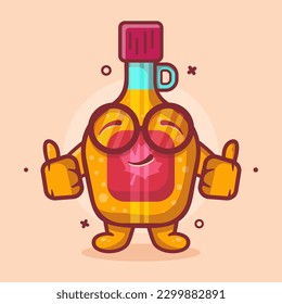 funny maple syrup bottle character mascot with thumb up hand gesture isolated cartoon in flat style design 